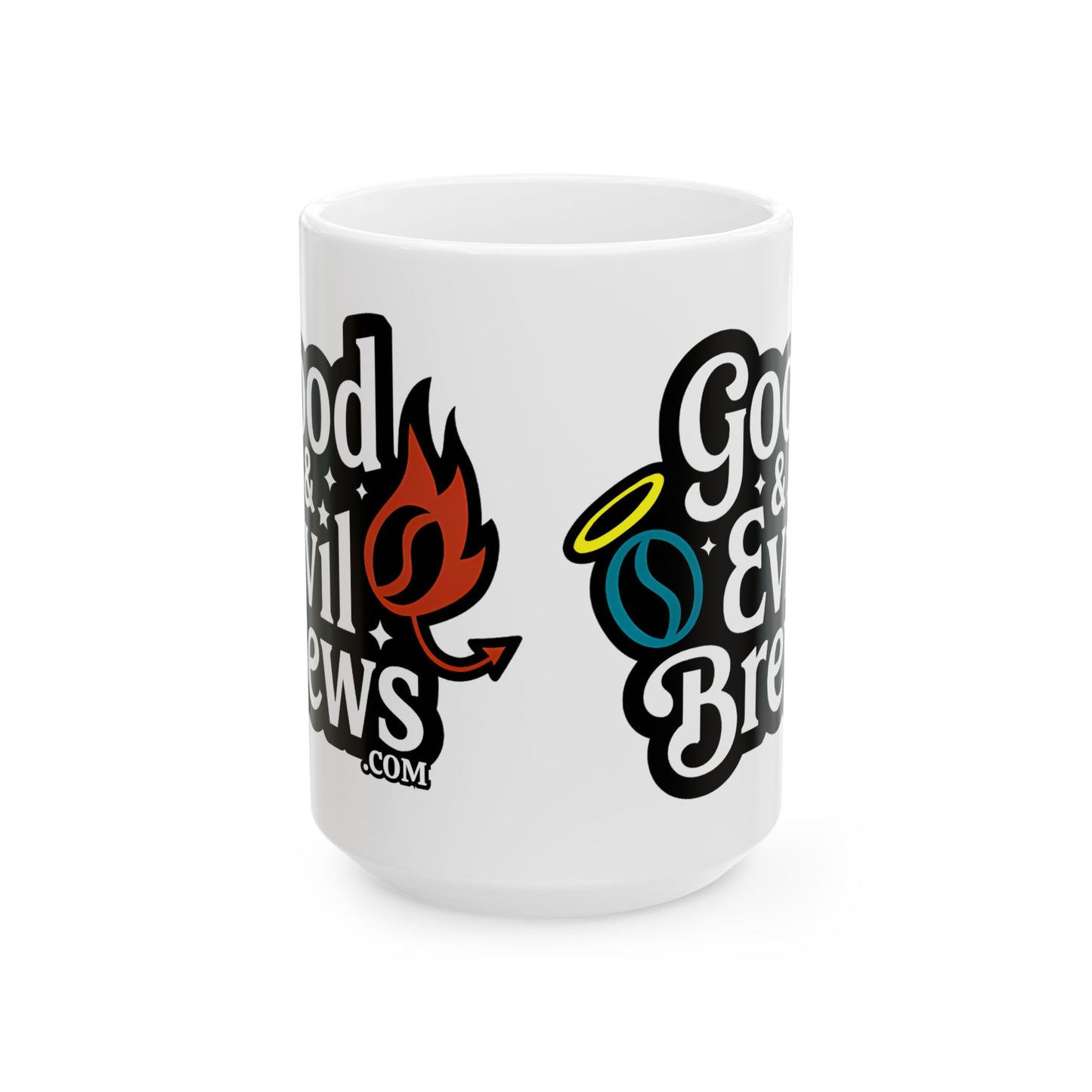 Good & Evil Brews Ceramic Mug, Unique Coffee Cup, Gift for Coffee Lovers, Funny Drinkware, Devil and Angel Design