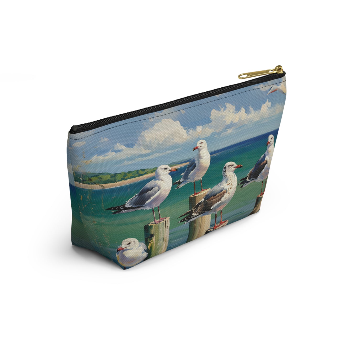 Coastal Seagull Accessory Pouch, Seaside Makeup Bag, Travel Organizer, Beach Themed Gift, Coastal Decor