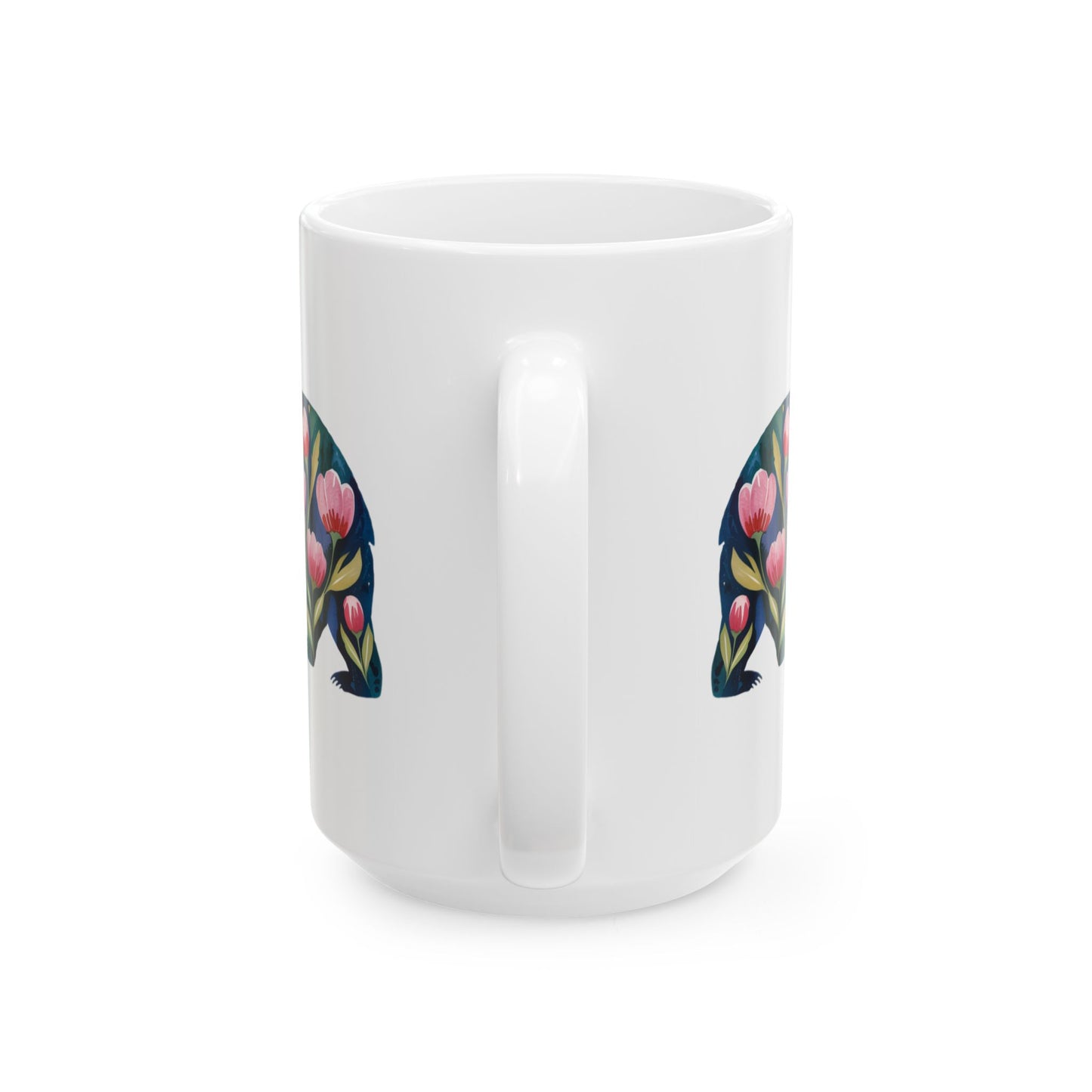 Floral Bear Ceramic Mug - 15oz Coffee Cup for Nature Lovers