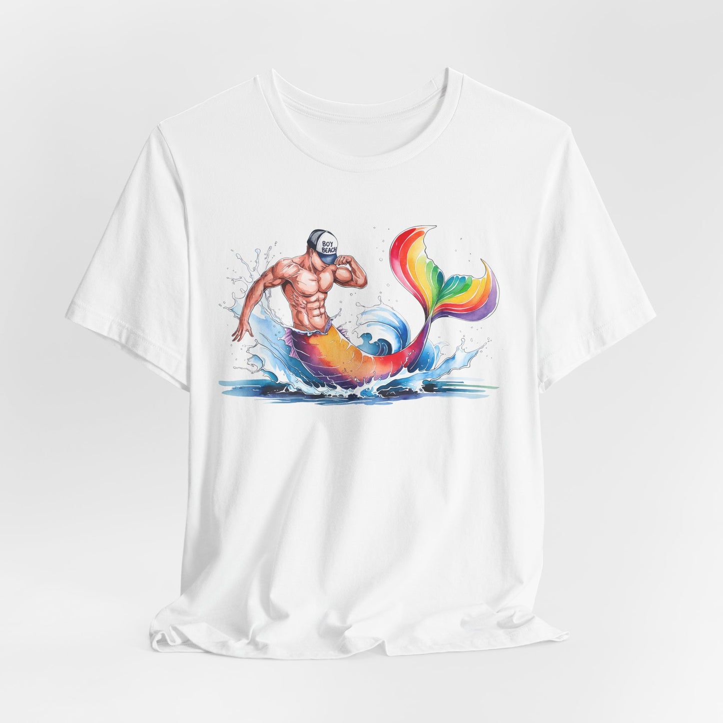 Boy Beach Provincetown, Lively Pride Mermaid Tee, Unisex Short Sleeve Shirt for Summer Fun, LGBTQ Pride Apparel, Beach Day Shirt, Gift for Friends