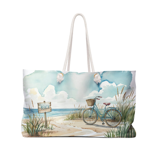 Beach Bike Ride Weekender Bag, Perfect for Summer Trips, Vacation Getaway, Beach Lover Gift, Eco-Friendly Tote, Travel Companion