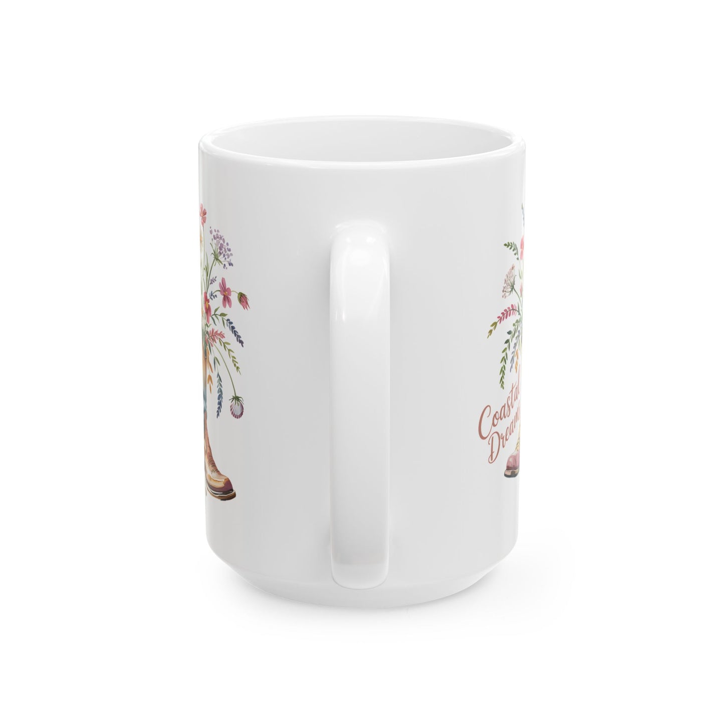 Coastal Dreams Floral Cowboy Boot 15 oz Ceramic Mug - East Coast, West Coast, Perfect Gift for Nature Lovers