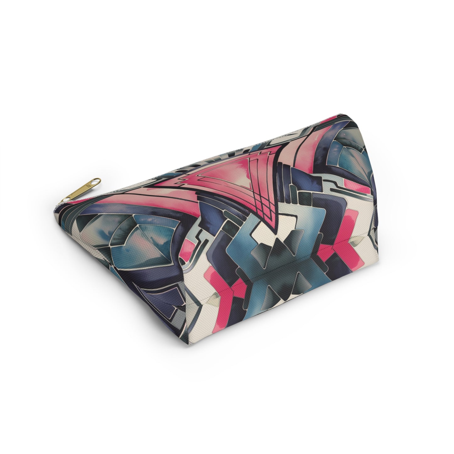 Pink Triangle, Geometric Accessory Pouch | Stylish Makeup Bag, Travel Organizer, Art-Inspired Clutch, Gift for Her, Fashionable Storage